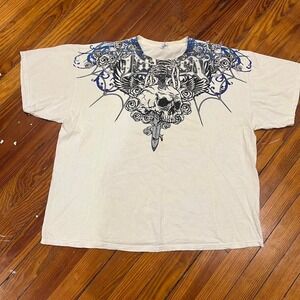 Y2K 2000s affliction cyber goth skull and roses punk graphic t-shirt size XL